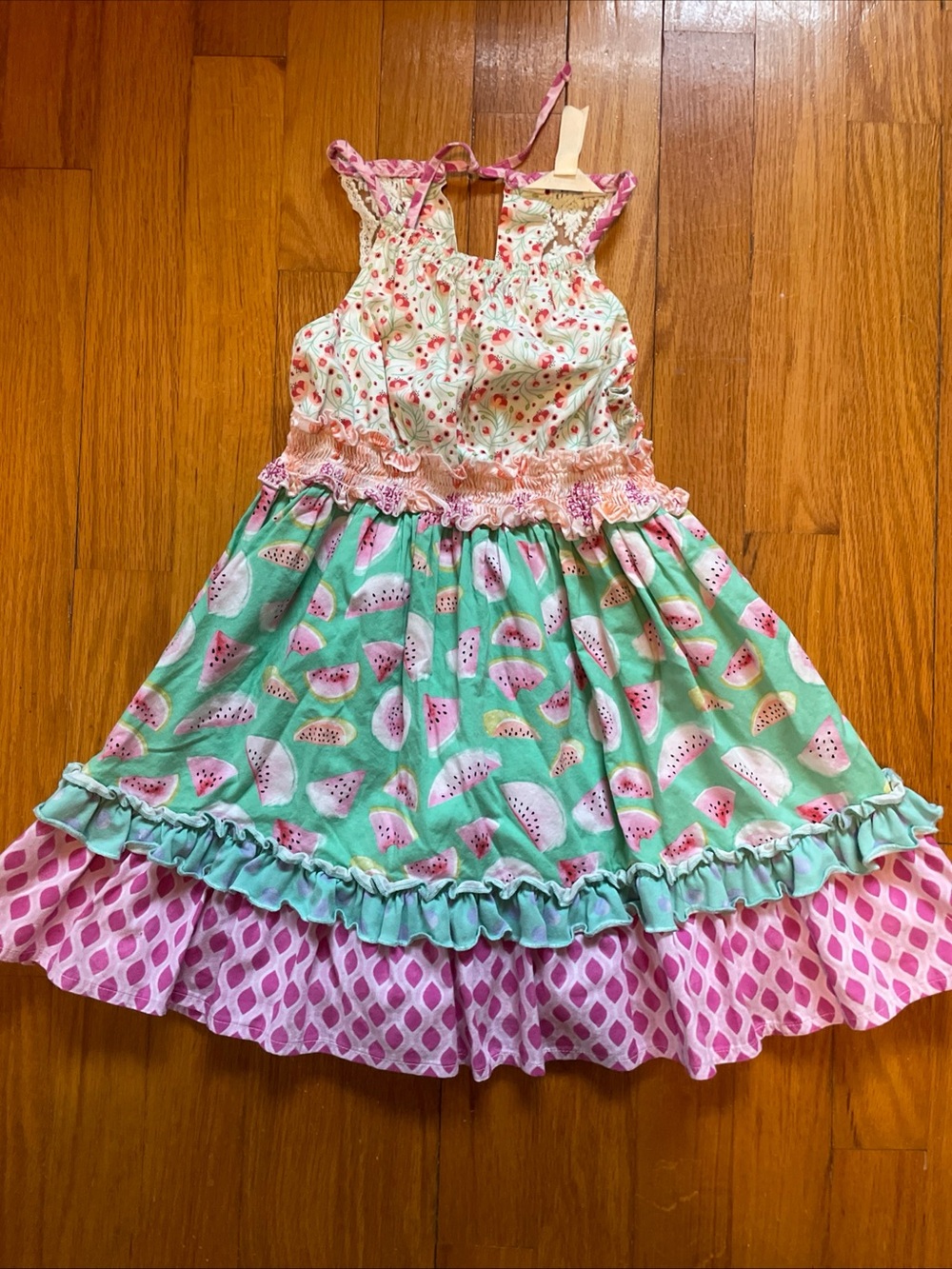 Matilda Jane Girl’s 4 Slice of Life Pink & Green Watermelon Print Ruffle Dress